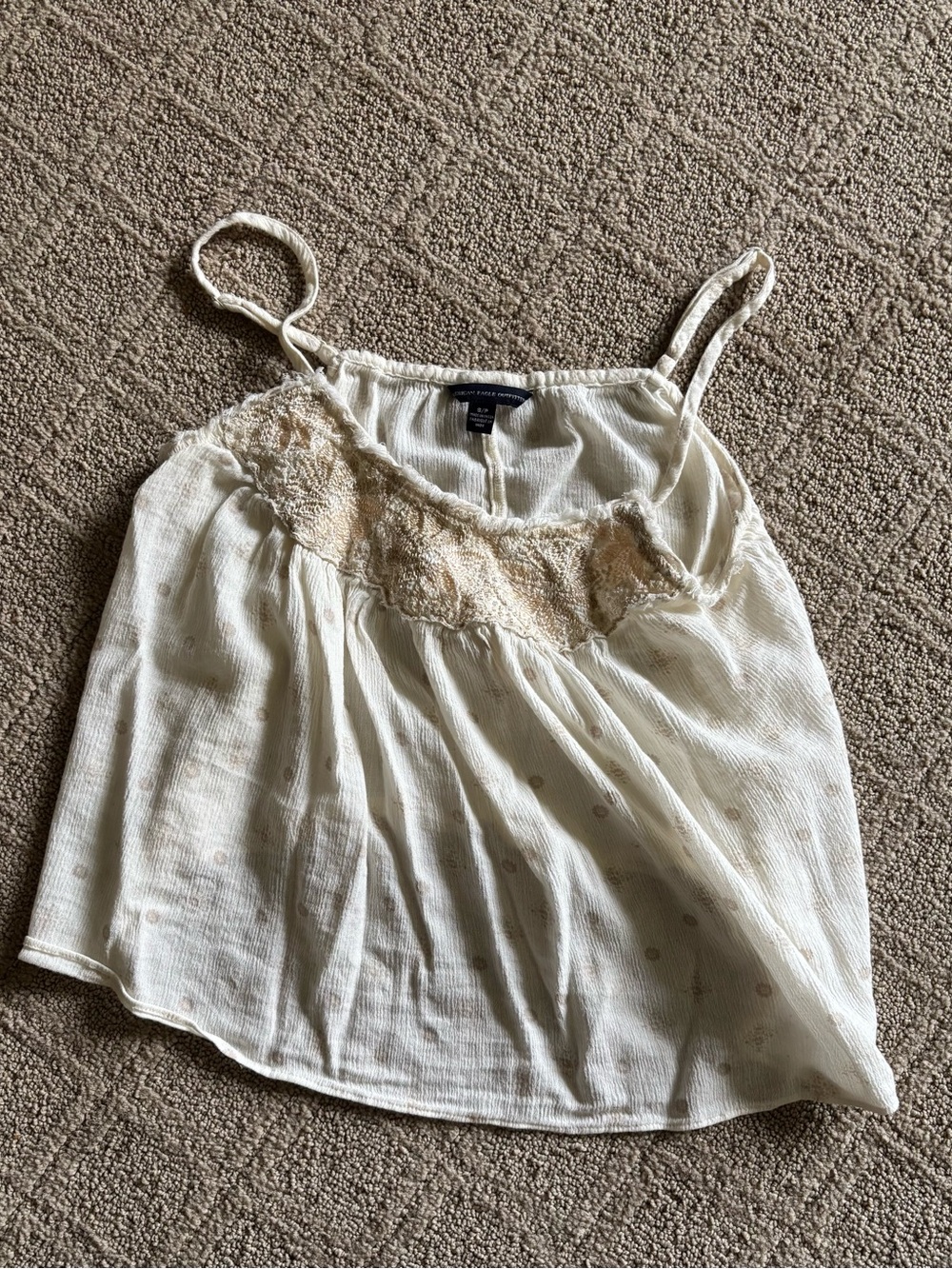 Light Cream Lace-Trim Cami Tank Top